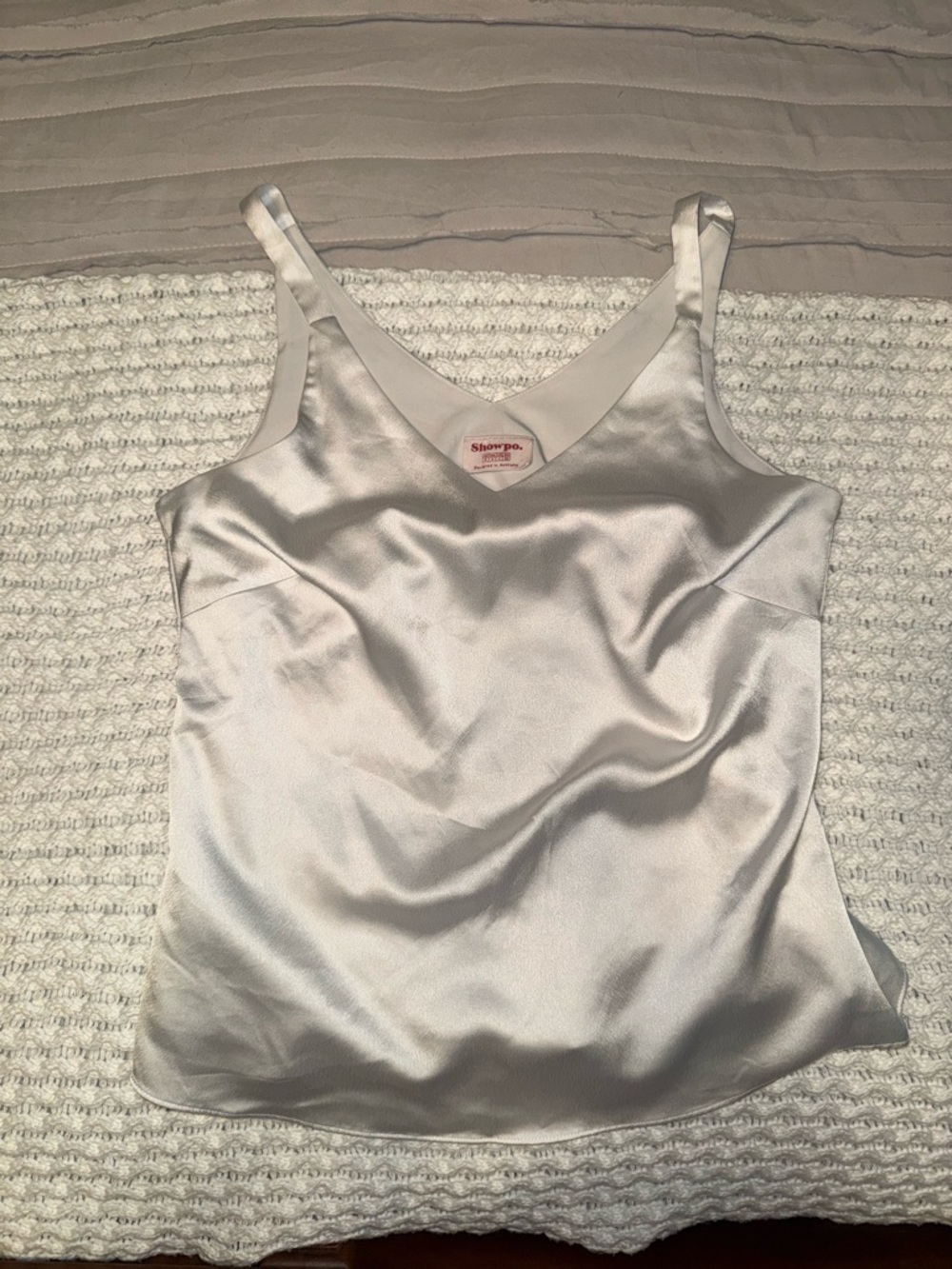 Showpo. Ivory Satin V-Neck Cami Top